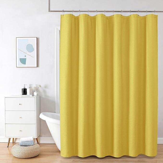 OVZME Berry Cute Shower Curtain, Embossed Textured Fabric Shower Curtain for Bathroom - Soft Cloth & Hotel Spa Luxury, Water Repellent, Machine Washable Shower Curtain, 72X72, Lemon Yellow