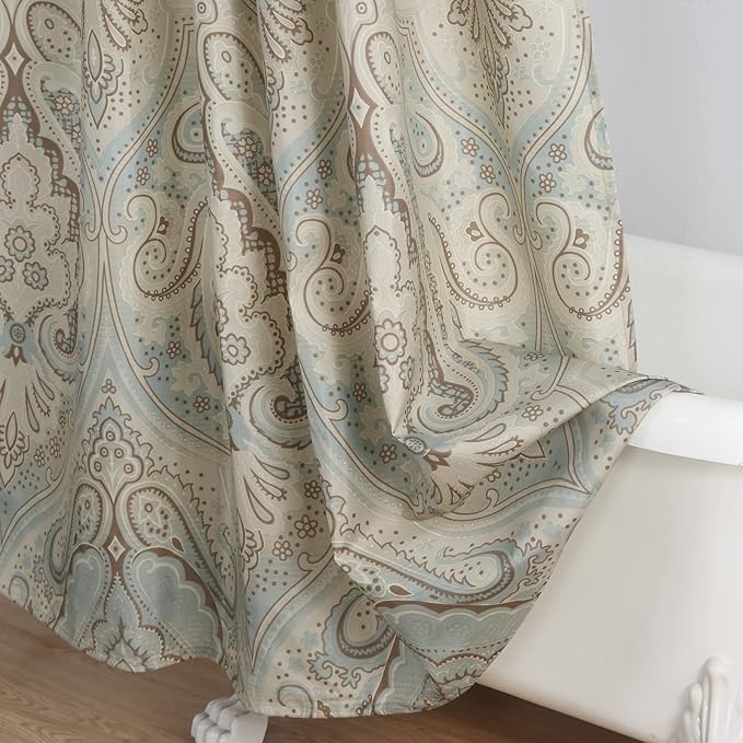 Long Fabric Shower Curtain, Blue and Tan Boho Paisley Print Shower Curtains for Bathroom, Waterproof Bathroom Curtains, 62" W x 78" H