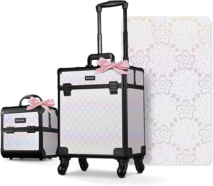 BYOOTIQUE 2-Piece Makeup Train Case Cosmetic Organizer Kit Pure ForgetMeNot