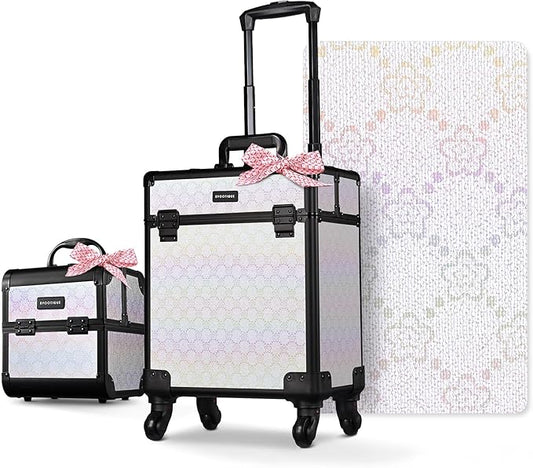 BYOOTIQUE 2-Piece Makeup Train Case Cosmetic Organizer Kit Pure ForgetMeNot