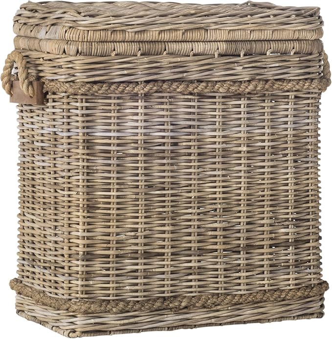 SAFAVIEH Home Collection – Sidonie Grey Rattan Storage Hamper, Wicker Storage Basket with Iron Frame for Bedroom, Bathroom or Living Room, Fully Assembled (SEA7020A)