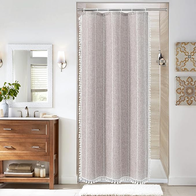 MitoVilla Grey Small Stall Shower Curtain 36 x 72, Half Size Narrow Polyester Linen Fabric Shower Curtains for Boho Farmhouse Bathroom Decor, Wrinkle Resistant Cloth Shower Curtain