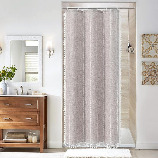 MitoVilla Grey Small Stall Shower Curtain 36 x 72, Half Size Narrow Polyester Linen Fabric Shower Curtains for Boho Farmhouse Bathroom Decor, Wrinkle Resistant Cloth Shower Curtain