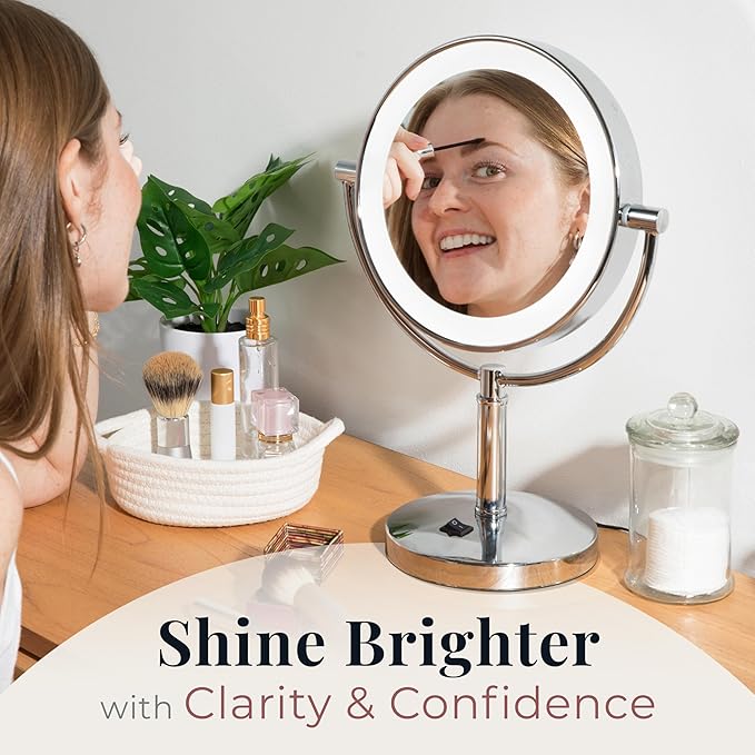 Zadro Laguna 11" LED Lighted Makeup Mirror with Magnification (Large | 15" x 11" | 5X/1X, Polished Nickel)