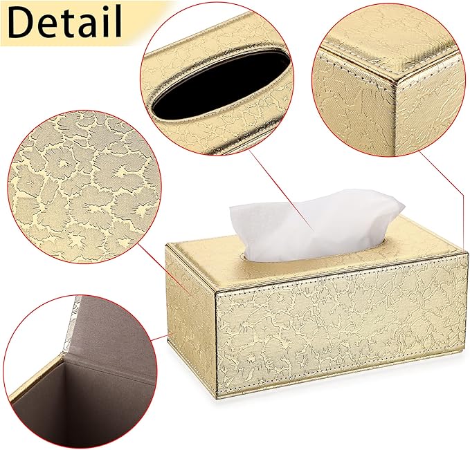 Sumnacon Rectangular Tissue Box Cover - Stylish Tissue Box Holder with Magnetic Bottom, Decorative Tissue Box for Vanity Dresser Night Stand Table Countertop (Gold, Medium)