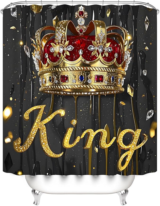 AZHM Golden Crown Print Shower Curtain Set 4 PCS Glitter Crystal Bathroom Decor with Shower Curtain and Rugs