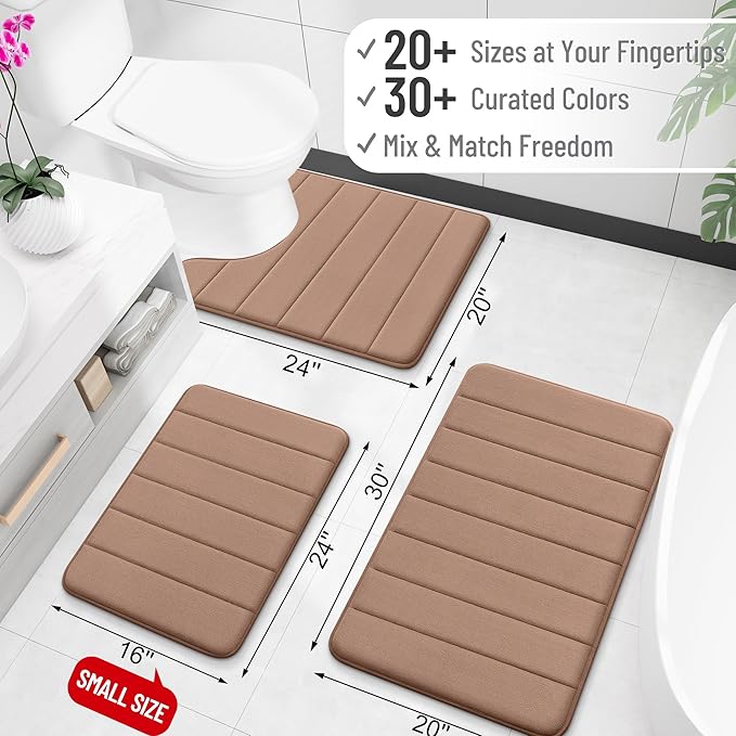 OLANLY Memory Foam Long Bathroom Rugs Runner 59x24, Super Soft Absorbent Bath Mat, Quick Dry, Machine Washable Shower Floor Rugs, Bathmat Carpet, Bathroom Home Decor Accessories, Mocha