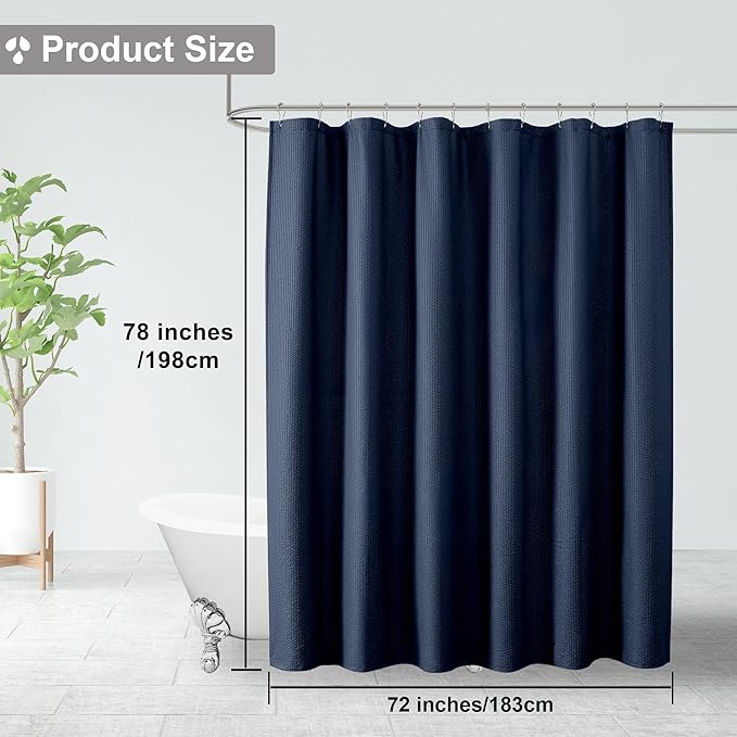 OVZME Berry Blue Shower Curtain, Embossed Textured Fabric Shower Curtain for Bathroom - Soft Cloth & Hotel Spa Luxury, Water Repellent, Machine Washable Long Shower Curtain, 72X78, Navy Blue