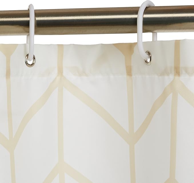 Amazon Basics Bathroom Shower Curtain, Water Resistant Fabric with Weighted Hem, Rust Resistant Grommets & Hooks, Machine Washable, 72"x72", Natural Herringbone