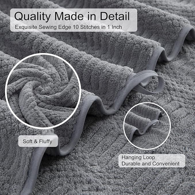 Oliven 2 Piece Gray Geometric Hand Towel Set 16"x31" Soft Highly Absorbent Quick Dry Bathroom Towels Microfiber Plush Towels Set Woven Towels for Kitchen Hotel Spa Gym