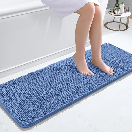 OLANLY Bathroom Rugs 47x17, Extra Soft Absorbent Chenille Bath Rugs, Rubber Backing Quick Dry, Machine Washable Bath Mats for Bathroom Floor, Tub and Shower, Home Decor Accessories, Cornflower Blue