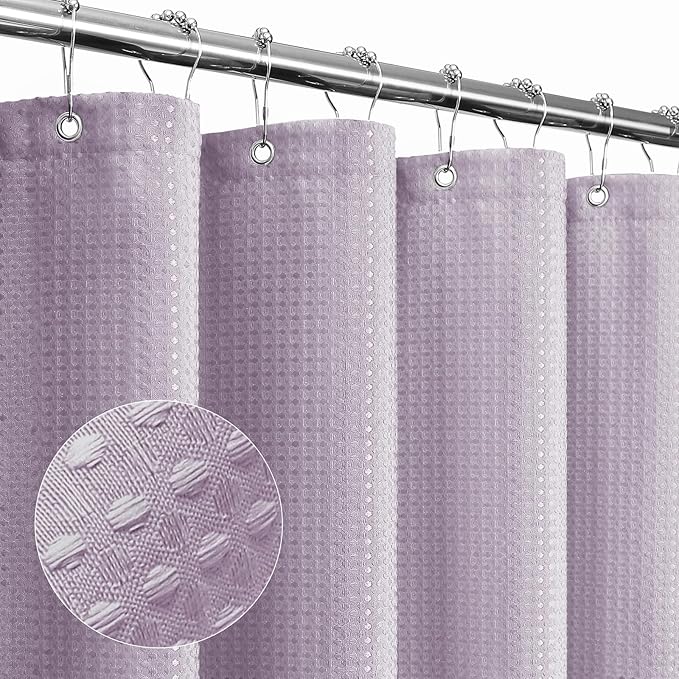 Gibelle Small Stall Shower Curtain 36 x 72, Narrow Half Waffle Weave Textured Fabric Shower Curtain for Bathroom, Water Repellent, Machine Washable, Lavender