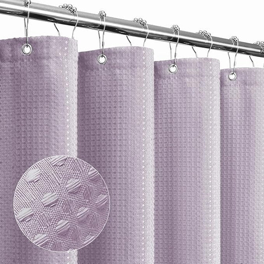 Gibelle Small Stall Shower Curtain 36 x 72, Narrow Half Waffle Weave Textured Fabric Shower Curtain for Bathroom, Water Repellent, Machine Washable, Lavender