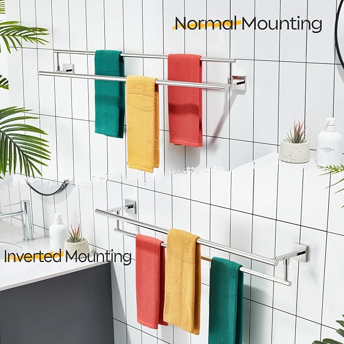 KOKOSIRI Towel Holder Polished Chrome 36 Inch Bathroom Double Bath Towel Bars Kitchen Rack Wall Mounted Stainless Steel B5009CH-L36