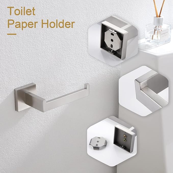 KOKOSIRI Toilet Paper Roll Holder Brushed Nickel Toilet Paper Holder Stainless Steel for Kitchen Bathroom Dispenser Wall Mounted, 2 Pack, B2003BR-P2