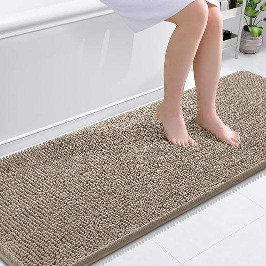 OLANLY Bathroom Rugs 70x24, Extra Soft Absorbent Chenille Bath Rugs, Rubber Backing Quick Dry, Machine Washable Bath Mats for Bathroom Floor, Tub and Shower, Home Decor Accessories, Warm Taupe