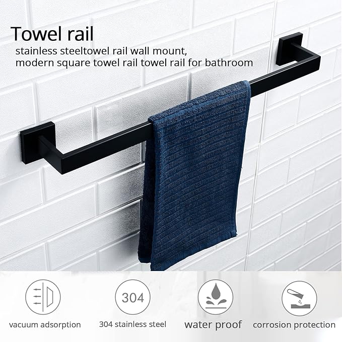 BANOLUX Towel Rack, 22 Inch Single Towel Bars for Bathroom, Towel Racks for Bathroom Wall Mounted SUS304 Hand Towel Holder Organize Heavy Duty, Matte Black Towel Bar (Total Length 23.6-Inch)