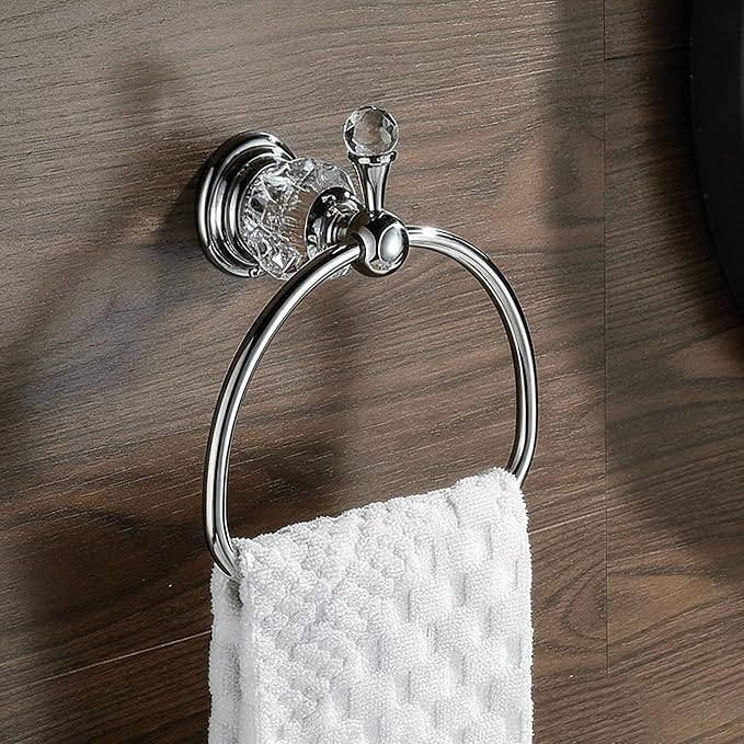 Crystal Towel Ring,Chrome Hand Towel Holder Bathroom,Silver Hand Towel Ring Round Towel Holder Wall Mounted Bathroom Accessories