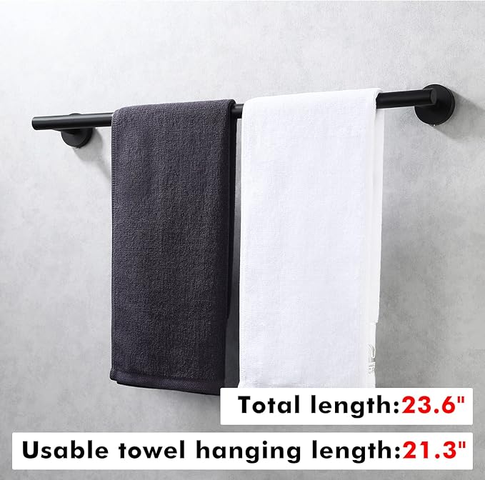 KES 21.3 Inches Matte Black Towel Bar for Bathroom Kitchen Hand Towel Holder Dish Cloths Hanger Towel Rack SUS304 Stainless Steel RUSTPROOF Wall Mount, Total Length 23.6 Inch, A2000S60-BK