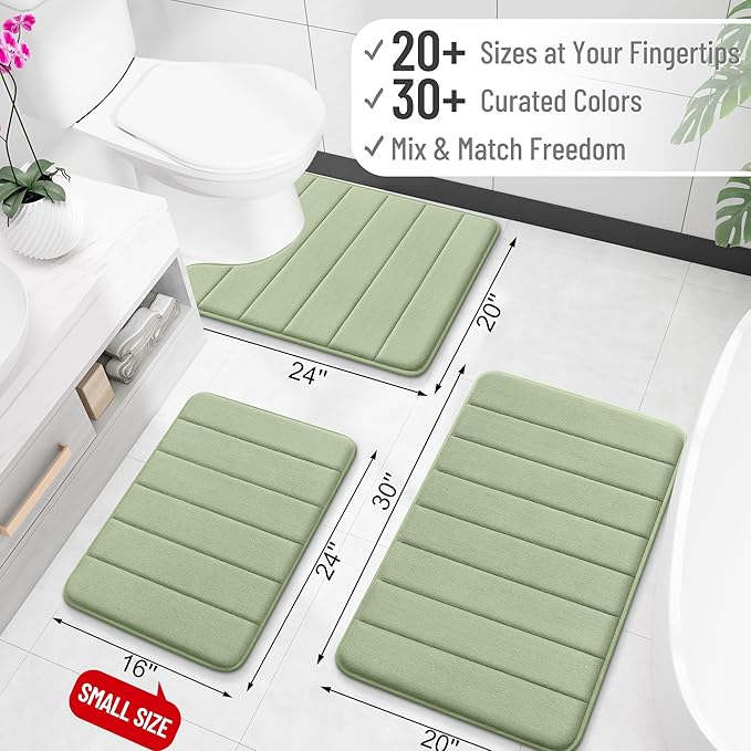 OLANLY Memory Foam Bath Mat 59x35, Super Soft Absorbent Bathroom Rugs, Quick Dry, Machine Washable Shower Floor Rugs, Bathmat Carpet, Bathroom Home Decor Accessories, Sage Green