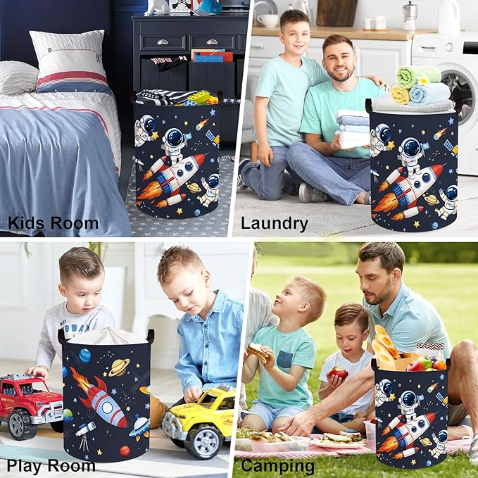 Clastyle Cosmic Space Planet Laundry Basket Star Kids Clothes Book Storage Basket Gift Toy Box for Bedroom Decor,Astronaut,36x45 cm