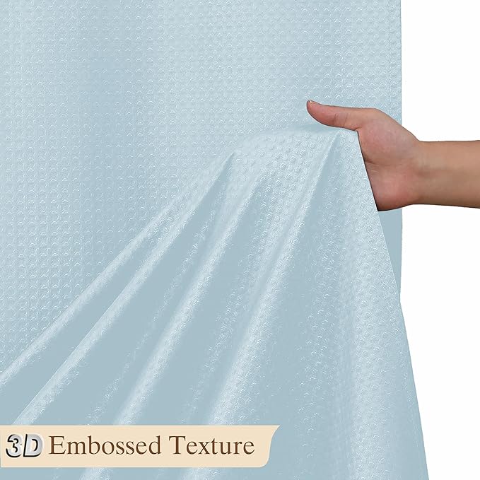 Aiyufeng Ice Blue Shower Curtains for Bathroom，Dot Like Embossed Textured Waterproof Soft Polyester Cloth Shower Curtain，Hotel Spa Machine Washable，72Wx72L