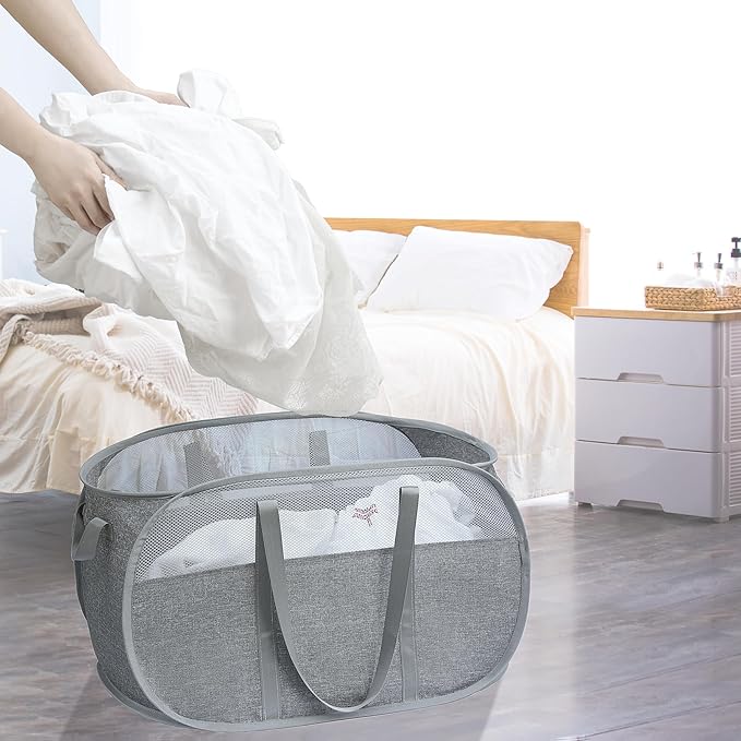 pop-up laundry basket???with Durable Handles collapsible Mesh laundry Hamper,Easy to Open and Fold,Premium Cationic Fabric?€? (Cationic Gray)?€??€?