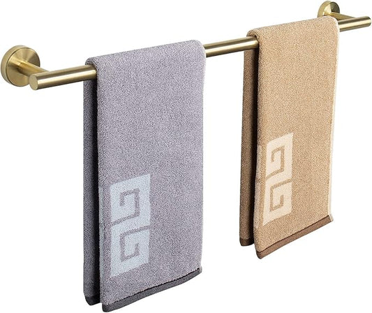 NearMoon Bath Towel Bar, Thicken Stainless Steel Shower Towel Rack Holder Wall Mounted for Bathroom, 26-lnch Overall Length-24-lnch Usable Hanging Space (1 Pack, Brushed Gold)