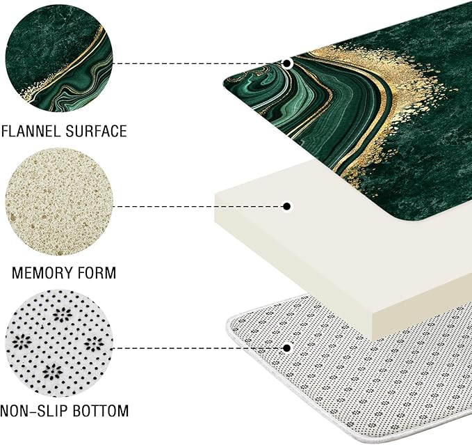 Gibelle 4 Pcs Luxury Marble Shower Curtain Set with Non-Slip Rugs, Toilet Lid Cover and Bath Mat, Gold Foil Emerald Green Bathroom Decor Set with Shower Curtain and Rugs and Accessories