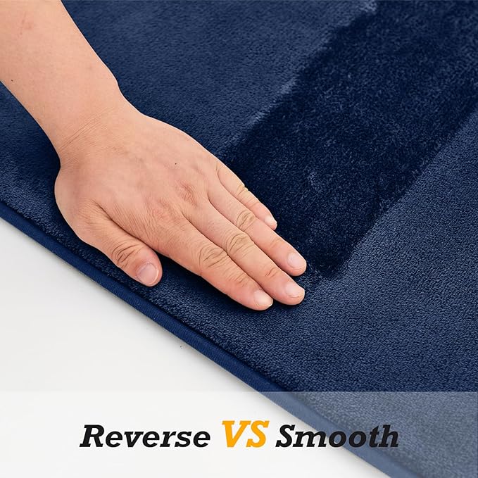 HUXMEYSON Bathroom Rugs Sets 2 Piece, Non-Slip & Quick Dry Bath Mat Set, Ultra Soft Velvet Bath Rugs for Bathroom, Toilet and Shower Floor, Navy