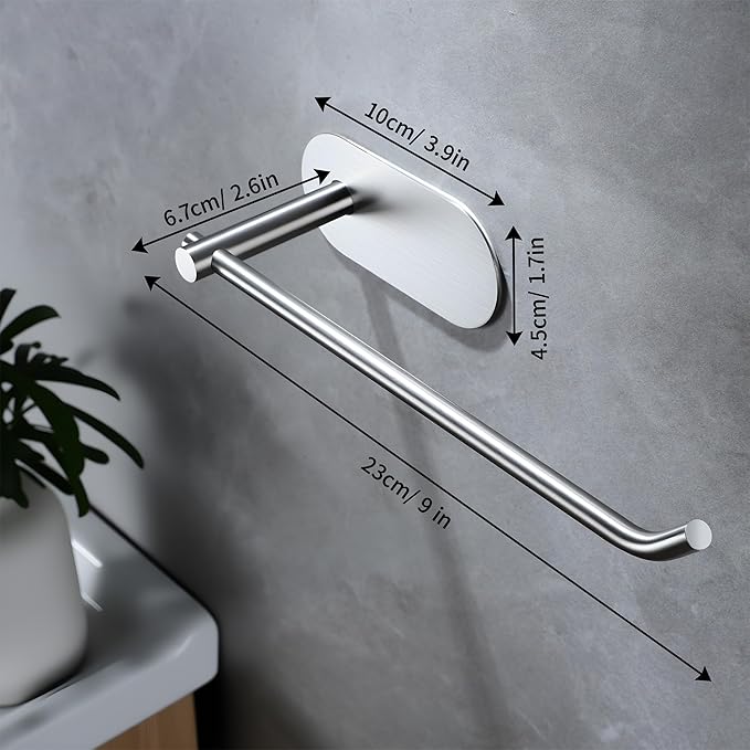 SUNTECH Hand Towel Holder 2 Packs,9-Inch Self-Adhesive Hand Towel Rack for Bathroom and Kitchen, Brushed Stainless Steel Wall Mount Towel Bar,No Drilling