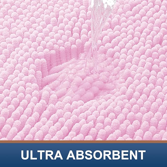 Smiry Luxury Chenille Bathroom Rugs 40x32, Extra Soft and Absorbent Shaggy Bath Mat, Machine Washable, Non-Slip Plush Carpet Runner for Tub, Shower, and Floor, Home Decor Accessories, Pink