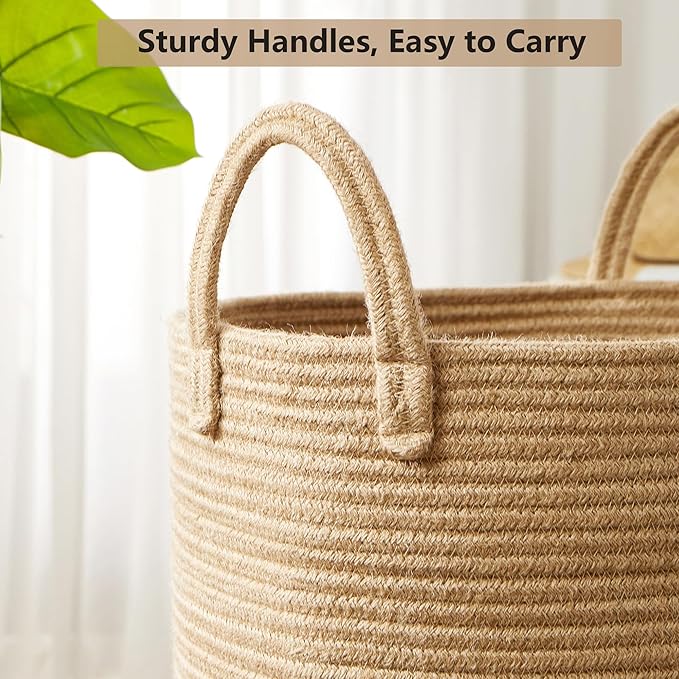 15Dx20H inches Jute Woven Hamper Laundry Basket Wicker Rope Clothes Hamper for Baby Nursery Kids Tall Rattan Blanket Basket in Living Room Bedroom 62L Large Capacity