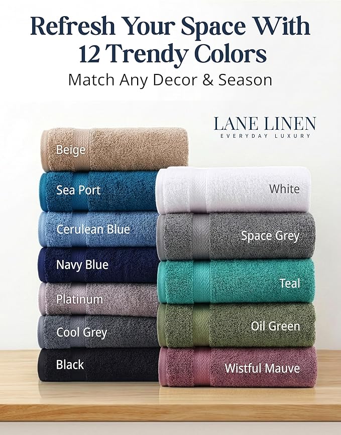 LANE LINEN 100% Cotton Premium Bathroom Towels Set - 16 Pieces - Ring Spun, Quick Dry, Super Soft & Highly Absorbent - 4 Bath, 8 Washcloths, 4 Hand Towels for Bathroom - Pre Shrunk - Cerulean Blue