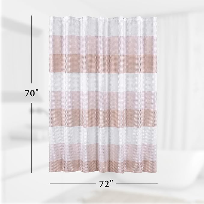 Dainty Home Ombre Waffle Weave Shower Curtain (Blush with 12 Hooks)