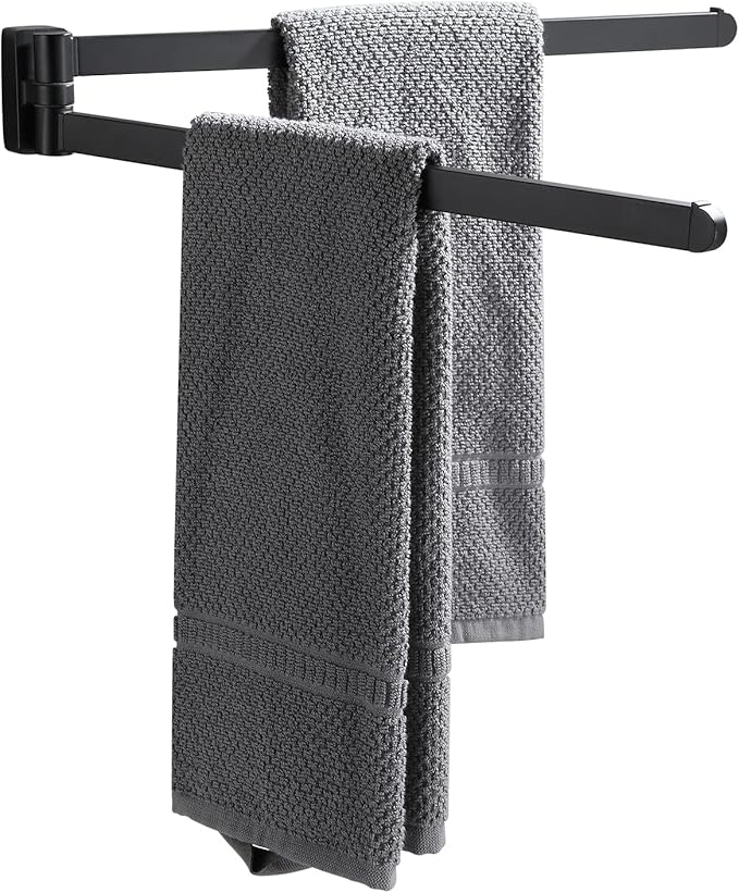 BGL Swivel Towel Rack Black Swivel Towel bar Movable Double Towel Rails Black for Bathroom