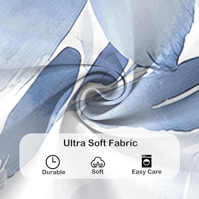 Floral Shower Curtain, Blue Watercolor Flower Shower Curtains for Bathroom, Modern Minimalist Waterproof Fabric Bath Decoration 72x84 Inch