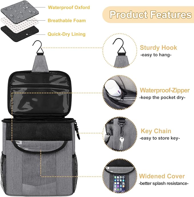 Portable Shower Caddy Shower Bag, Travel Toiletry Bag Tote Bag College, Large Capacity Mesh Shower Caddy Portable for Student for Dorm Room Bathroom Camping Essentials (Gray)