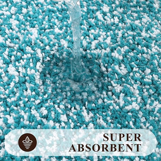 Pauwer Bathroom Rug Sets - 3 Piece Shower Rugs with U-Shaped Contour Toilet Mat, Absorbent Microfiber Plush Bath Mats, Non Slip, Machine Washable Shaggy Bathroom Floor Mats, Aqua Blue