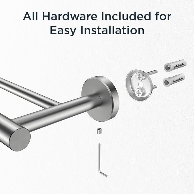 FORIOUS Double Towel Bar, 24 Inch Double Towel Racks for Bathroom, Heavy Duty SUS304 Stainless Steel Towel Bar Brushed Nickel, Includes Wall Mounting Hardware, Brushed Nickel