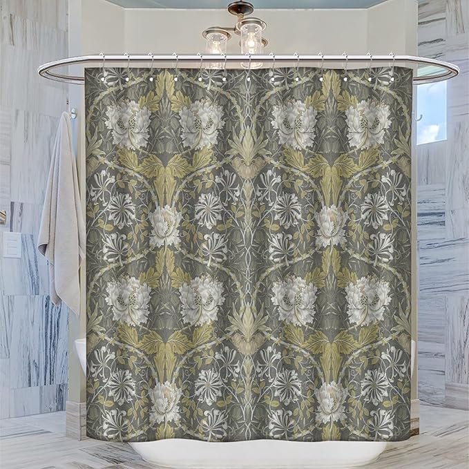 Retro Flower Shower Curtains William Morris Vintage Country Boho Flower Art Print Shower Curtains 66""×72"" Inch, Style-4