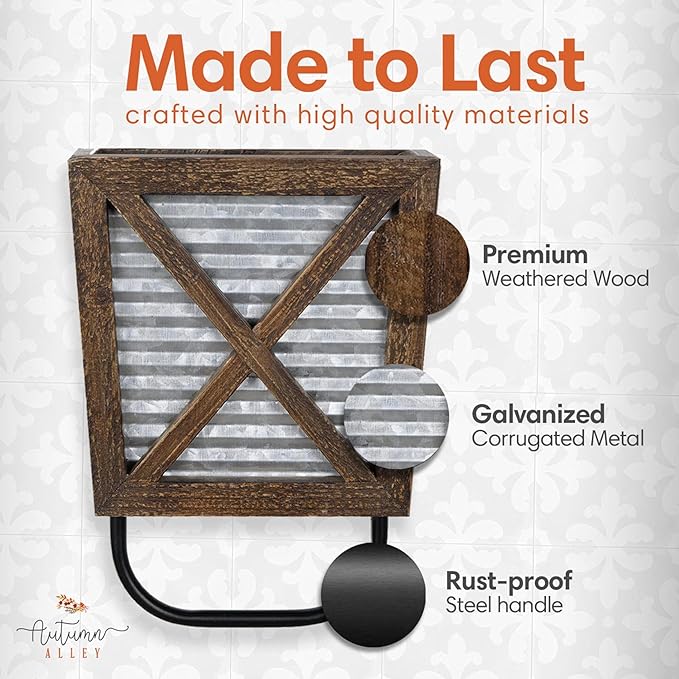 Autumn Alley Farmhouse Decor Rustic Hand Towel Holder - Farmhouse Towel For Bathroom Wall, For Kitchen Wall With Wooden Storage Add Charm to Your Rustic Bathroom Hand Towel Rack and Shelf Decor, Brown