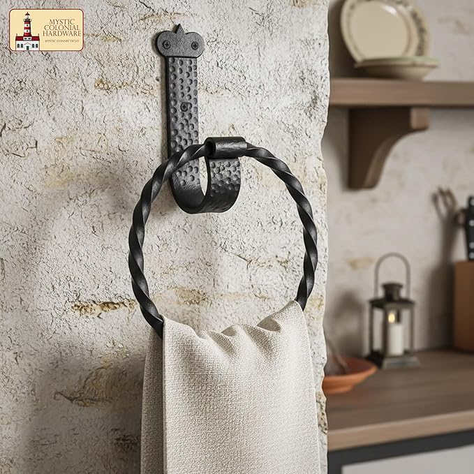 Mystic Colonial Cast Iron Towel Bar Rustic Wall Mounted Metal Rack for Bathroom, Kitchen, or Entryway � Black Heavy-Duty Towel Holder (7.3"", Victorian Wall Mounted)