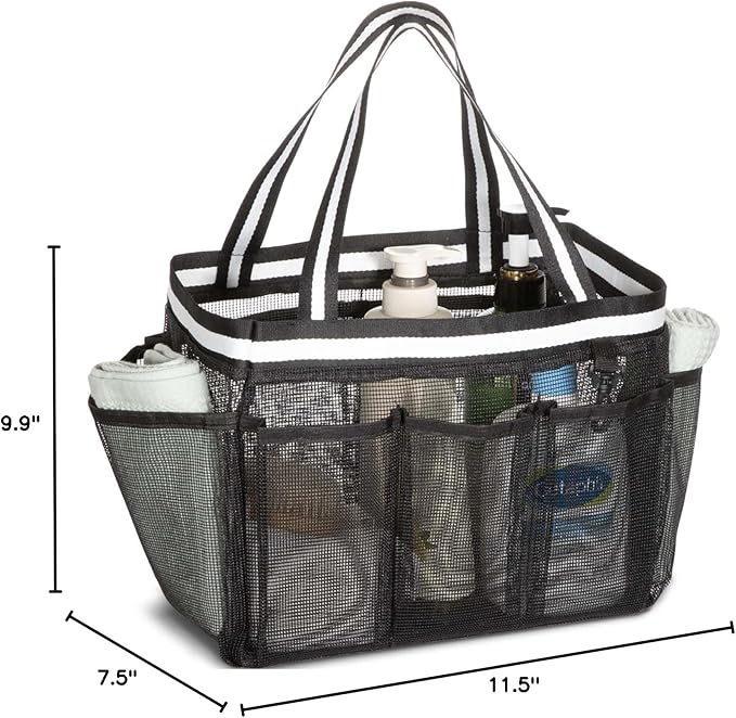 XL Mesh Shower Caddy Portable Shower Bag for College Dorm Camping Travel Gym(Black)