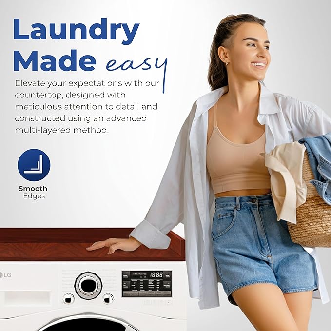 OfficeSimpli Washer Dryer Countertop, Made in USA, Non-Slip Pads, Laundry Room Wood Topper, Washer Dryer Cover for Top, Laundry Countertop, Laminate Finish (Mahogany, Large (30" x 58"))