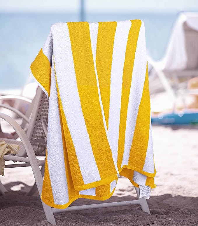 Utopia Towels 4 Pack Cabana Stripe Beach Towel, 30 by 60 Inches, Oversized 100% Ring Spun Cotton Pool Towels, Highly Absorbent Quick Dry Bath Towels for Beach, and Swim, Yellow