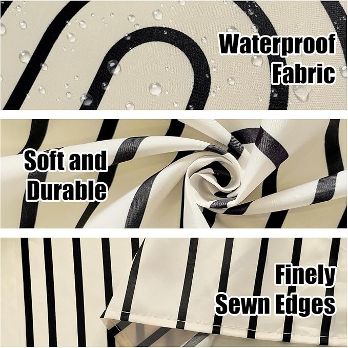 Boho Mid Century Shower Curtain Set, Modern Minimalist Arch Lines Sun Abstract Aesthetics Bathroom Decor, Waterproof Fabric Beige Bohemian Bath Curtain with 12 Hooks 72x72 inches