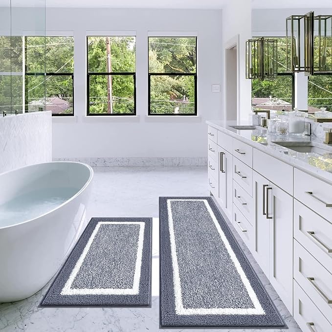 Pauwer 2 Piece Non Slip Bath Mats, Absorbent Shower Rugs for Bathroom Floor, Tub and Shower