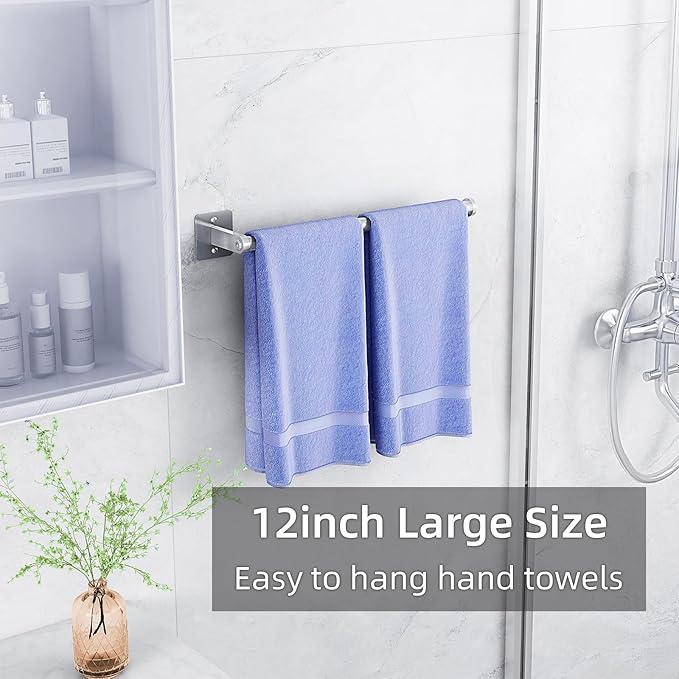 12 Inch Hand Towel Holder, Thicken Stainless Steel Towel Ring for Bathroom Wall Mounted, Heavy Duty Hand Towel Bar Organizer, Modern Home Decor Towel Rack, Brushed Silver Single Rod