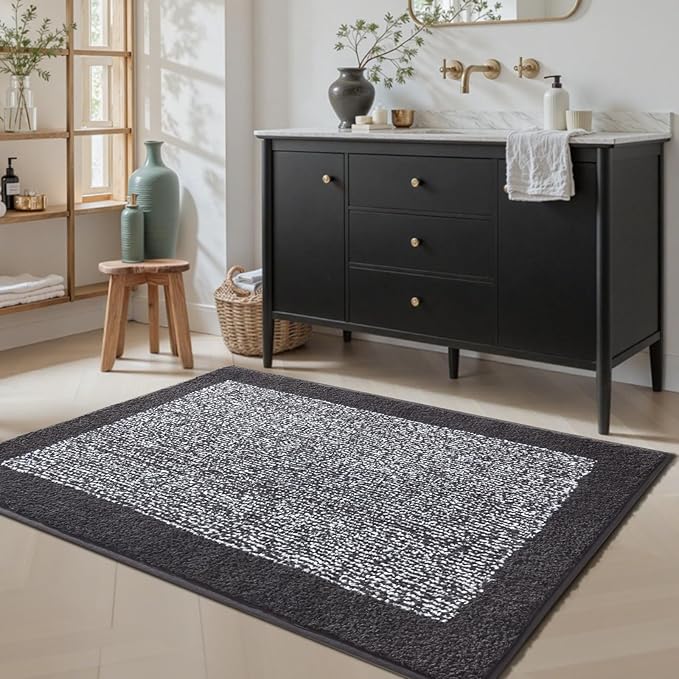 48x32 Large Bathroom Rugs Washable Non Slip, Dark Grey Bath Mat for Bathroom Floor Tub, Soft Absorbent Quick Dry Mats for Shower, Bathtub,Home Decor